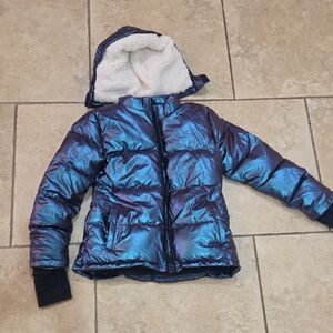 Kids Iridescent Blue Puffer Jacket